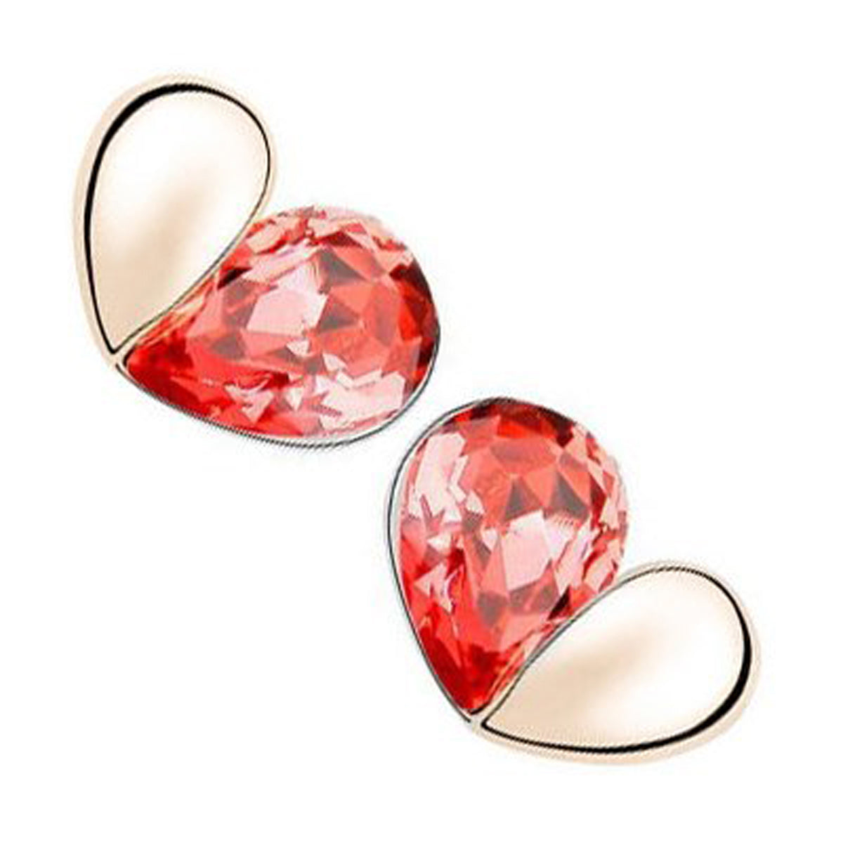 18K Rose Gold Coated Fashion Stud Earrings Love Heart with Teardrop Crystal Element