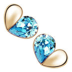 18K Rose Gold Coated Fashion Stud Earrings Love Heart with Teardrop Crystal Element
