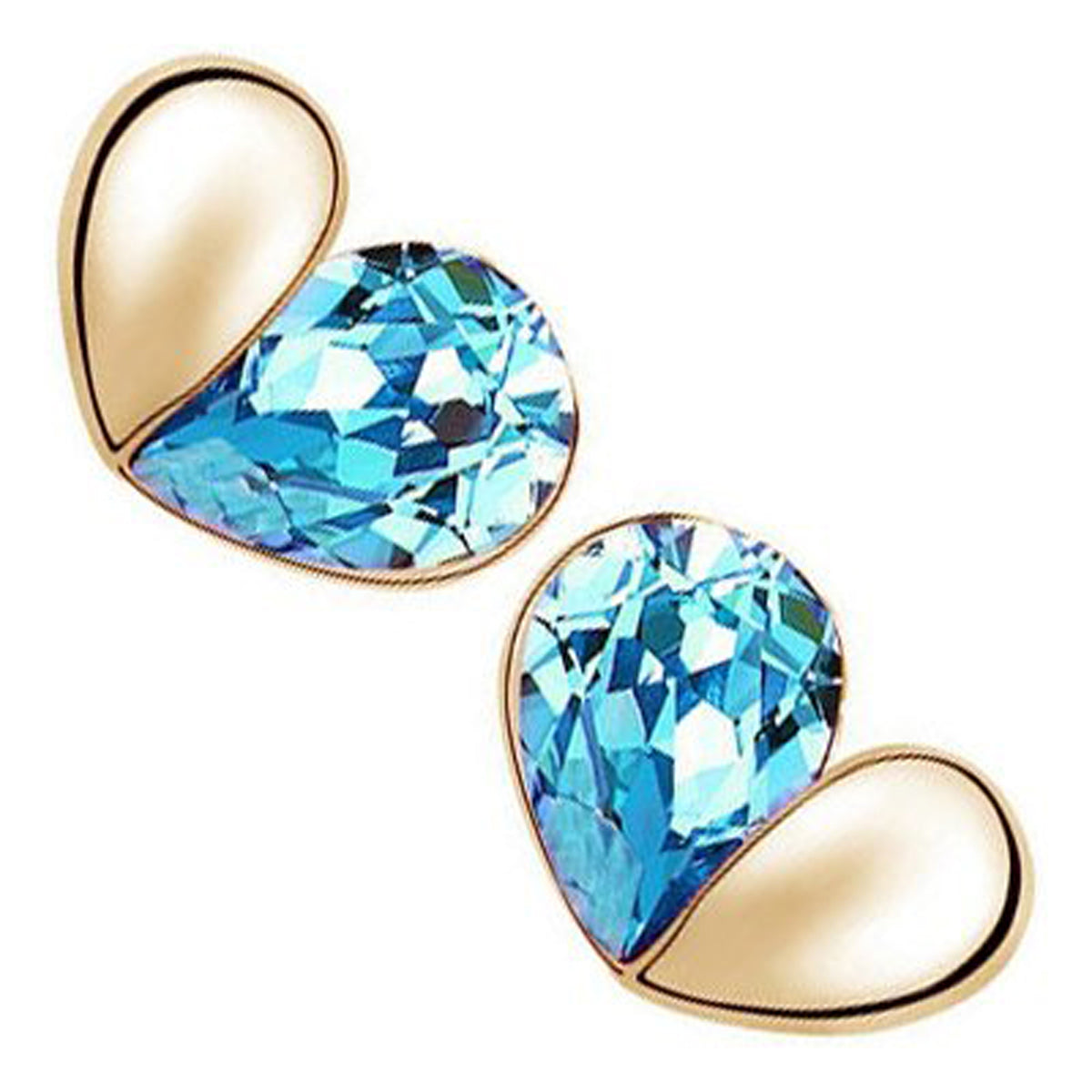 18K Rose Gold Coated Fashion Stud Earrings Love Heart with Teardrop Crystal Element