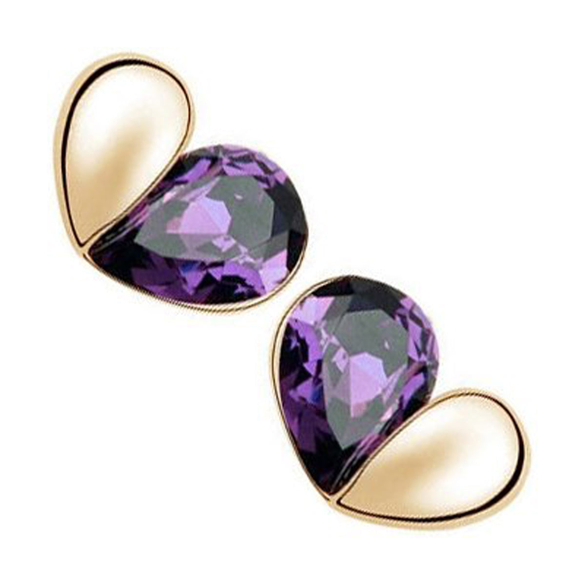 18K Rose Gold Coated Fashion Stud Earrings Love Heart with Teardrop Crystal Element
