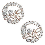 18K Rose Gold Coated Fashion Stud Earrings Angel with Wings Adorned with Prong Set Crystals