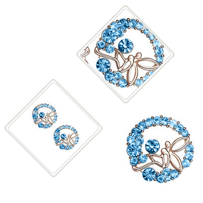18K Rose Gold Coated Fashion Stud Earrings Angel with Wings Adorned with Prong Set Crystals