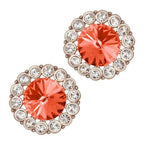 18K Rose Gold Coated Fashion Round Stud Earrings Stone Surrounded with Clear Pave Set Crystal Elements
