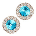 18K Rose Gold Coated Fashion Round Stud Earrings Stone Surrounded with Clear Pave Set Crystal Elements