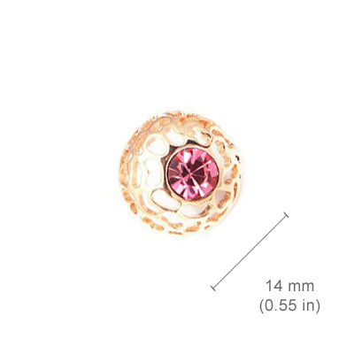 18K Rose Gold Coated Fashion Round Stud Earrings Filigree Stone with Pave Set Crystal Element