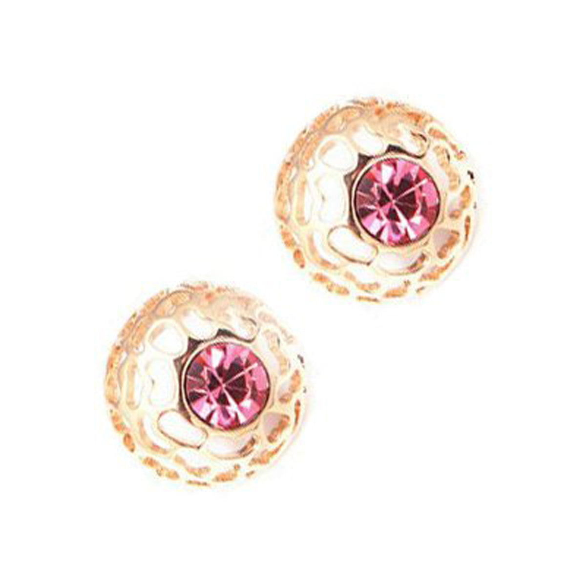 18K Rose Gold Coated Fashion Round Stud Earrings Filigree Stone with Pave Set Crystal Element