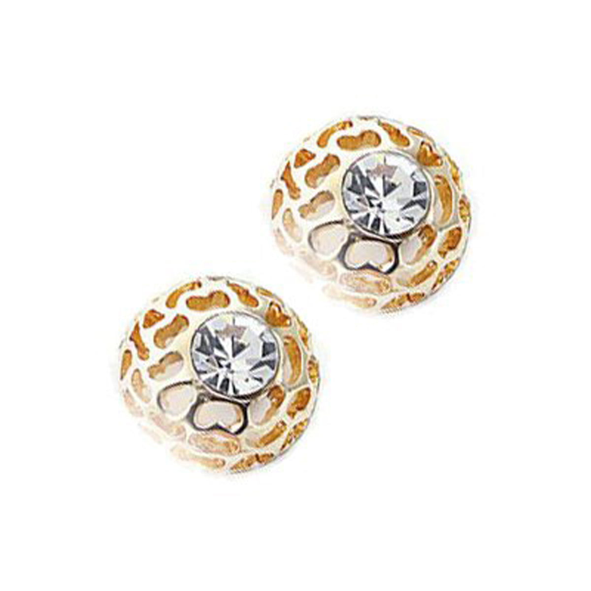 18K Rose Gold Coated Fashion Round Stud Earrings Filigree Stone with Pave Set Crystal Element