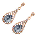 18K Rose Gold Coated Fashion Dangle Drop Earrings Faceted Teardrop Crystal Element