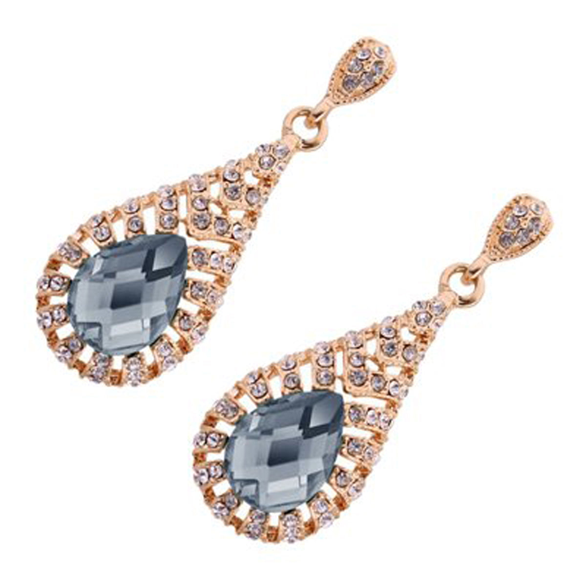 18K Rose Gold Coated Fashion Dangle Drop Earrings Faceted Teardrop Crystal Element