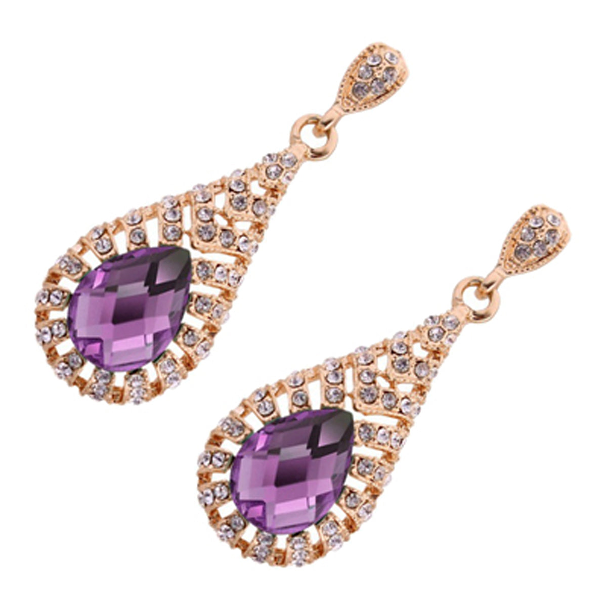 18K Rose Gold Coated Fashion Dangle Drop Earrings Faceted Teardrop Crystal Element