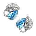 18K White Gold Coated Fashion Stud Earrings with Teardrop Crystal Wrapped in Clear Pave Set Crystal Elements Leaf