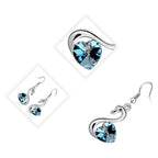18K White Gold Coated, Swan with Coloured Love Heart Crystal Element Wings, Fashion Dangle Drop Earrings, 41mm X 15mm