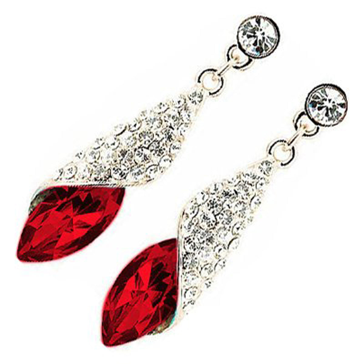 18K White Gold Coated Fashion Dangle Drop Stud Earrings with Teardrop Crystal Surrounded by Clear Pave Set Elements