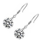 18K White Gold Coated Fashion Dangle Drop Earrings with Round CZ Diamond Crystal
