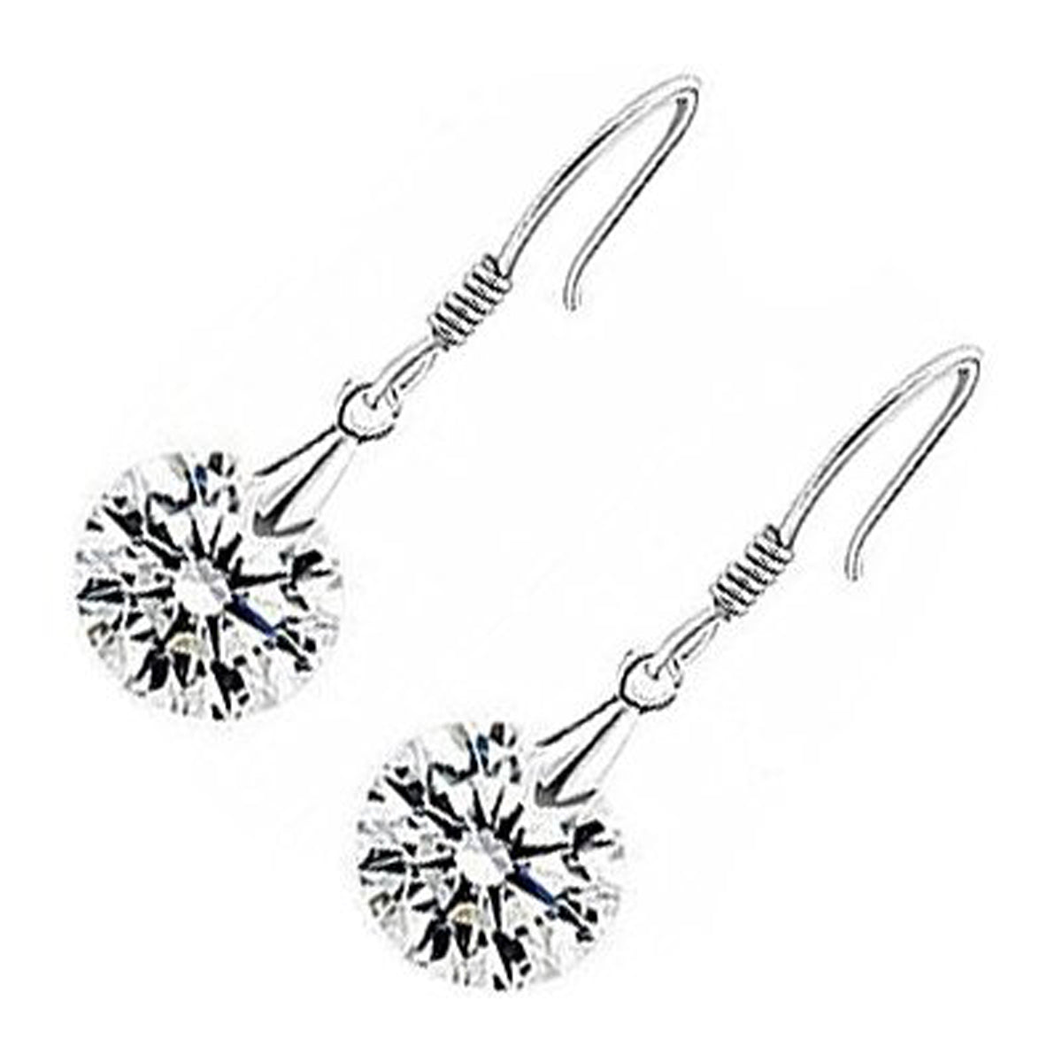 18K White Gold Coated Fashion Dangle Drop Earrings with Round CZ Diamond Crystal
