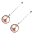 18K White Gold Coated Fashion Dangle Drop Stud Earrings with Faux Champagne Brown Freshwater Pearl and Clear Crystal Stud