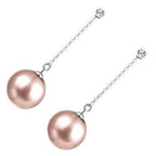 18K White Gold Coated Fashion Dangle Drop Stud Earrings with Faux Champagne Brown Freshwater Pearl and Clear Crystal Stud