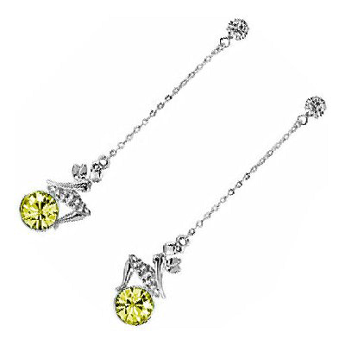 18K White Gold Coated Fashion Dangle Drop Stud Earrings with Angel Wings featuring and Clear White Crystal Elements