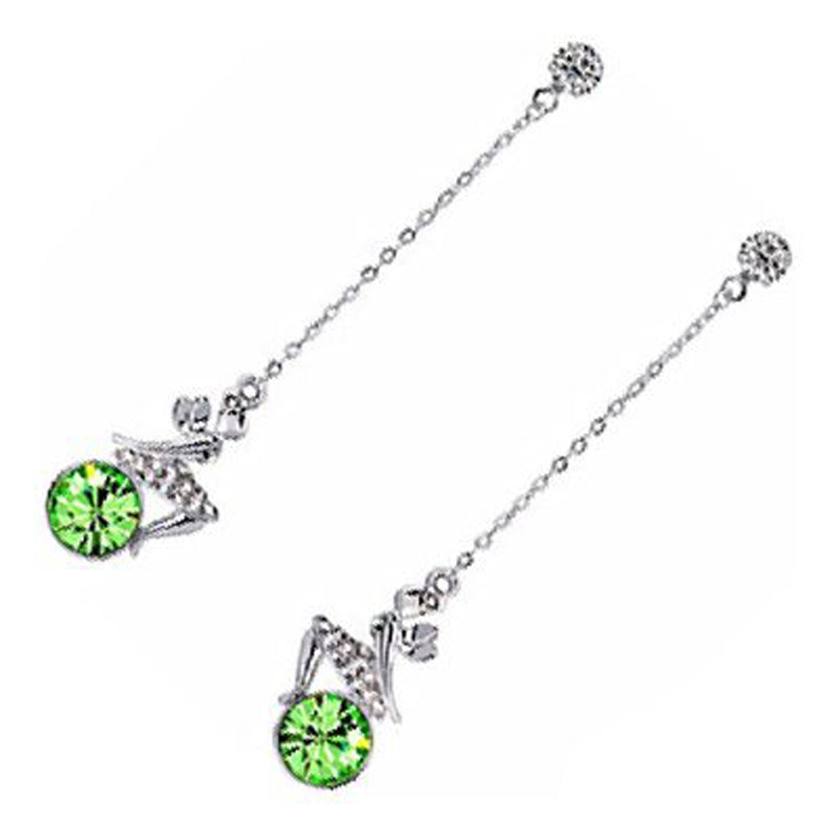 18K White Gold Coated Fashion Dangle Drop Stud Earrings with Angel Wings featuring and Clear White Crystal Elements