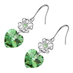 Sterling Silver Coated Drop Earrings Heart Shaped Stone with Crystal Flower