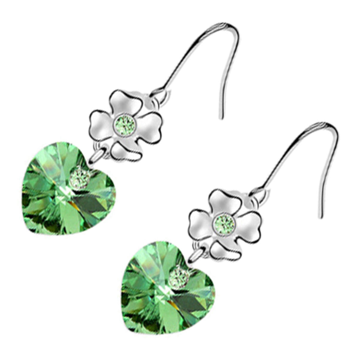 Sterling Silver Coated Drop Earrings Heart Shaped Stone with Crystal Flower