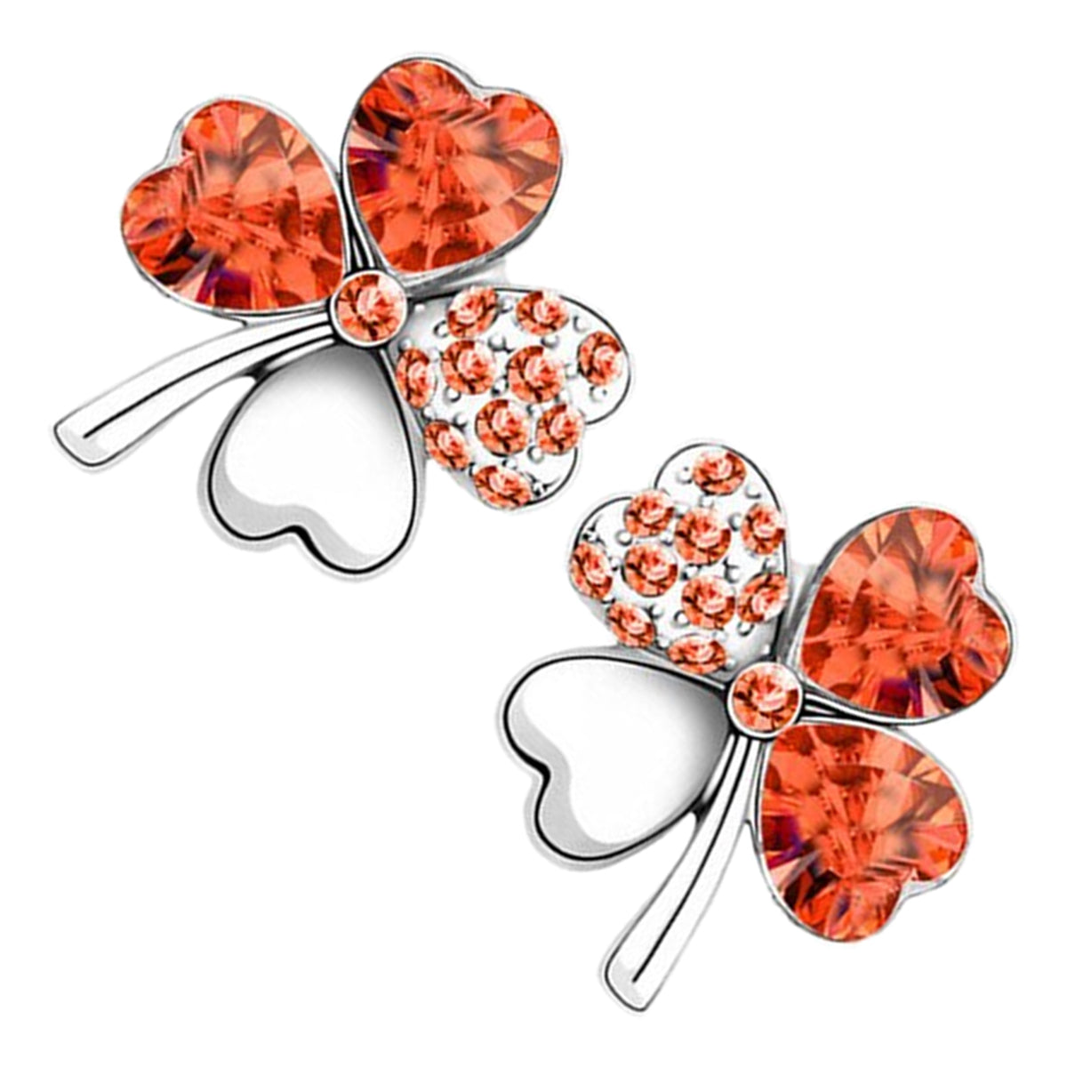Sterling Silver Coated Earrings 4 Heart Shaped Leaves Clover with Stones