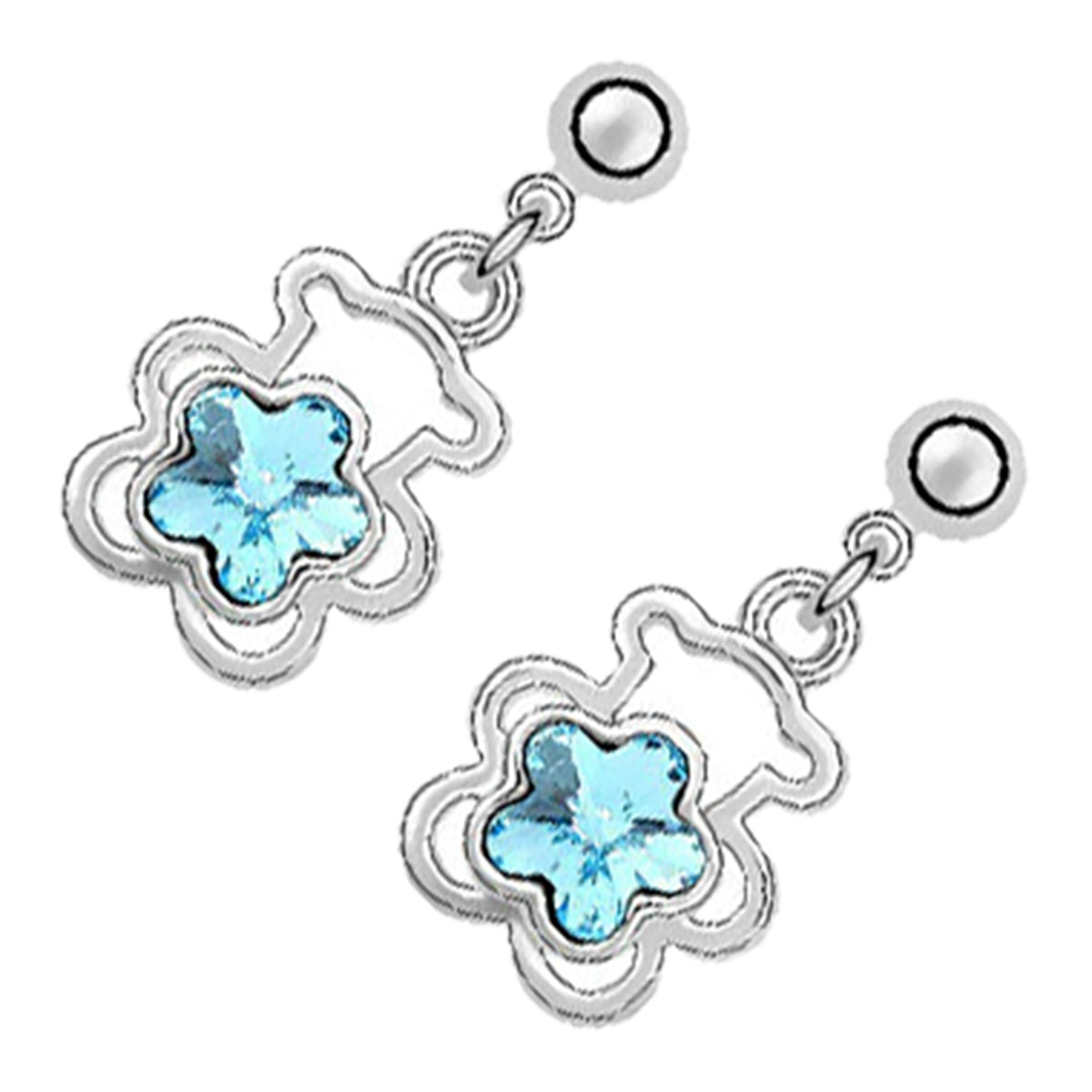 Serling Silver Coated Earrings Bear-cub with Flower Drops