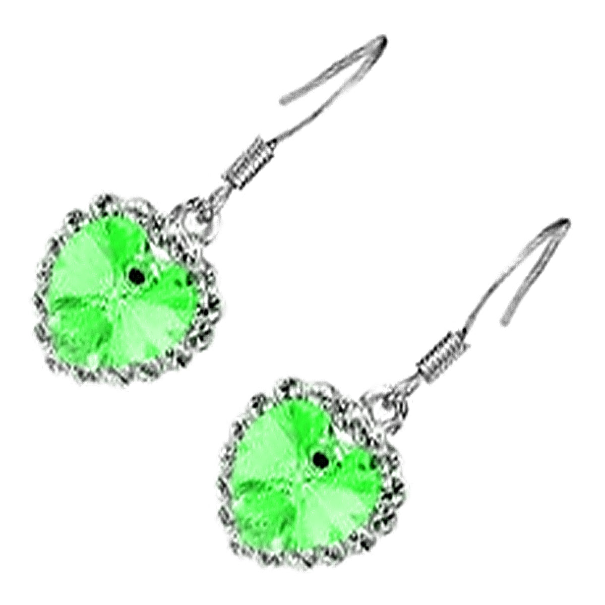Sterling Silver Coated Earrings Heart-Shaped Stone Surrounded by Crystals