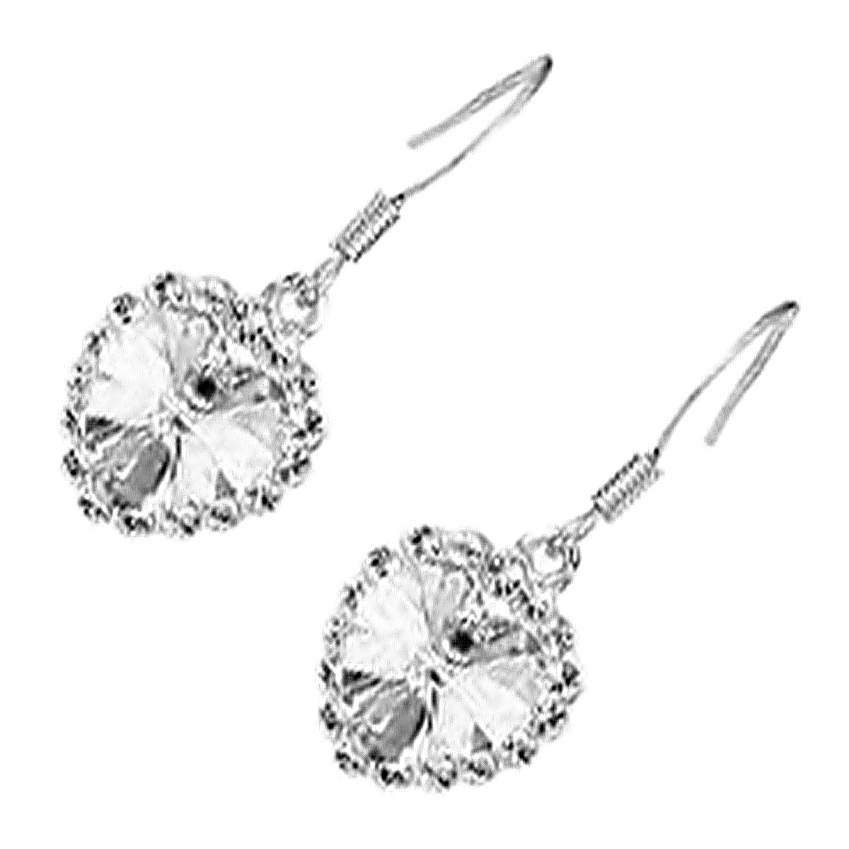 Sterling Silver Coated Earrings Heart-Shaped Stone Surrounded by Crystals