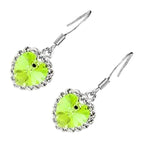 Sterling Silver Coated Earrings Heart-Shaped Stone Surrounded by Crystals