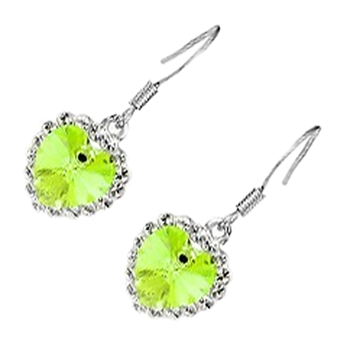Sterling Silver Coated Earrings Heart-Shaped Stone Surrounded by Crystals