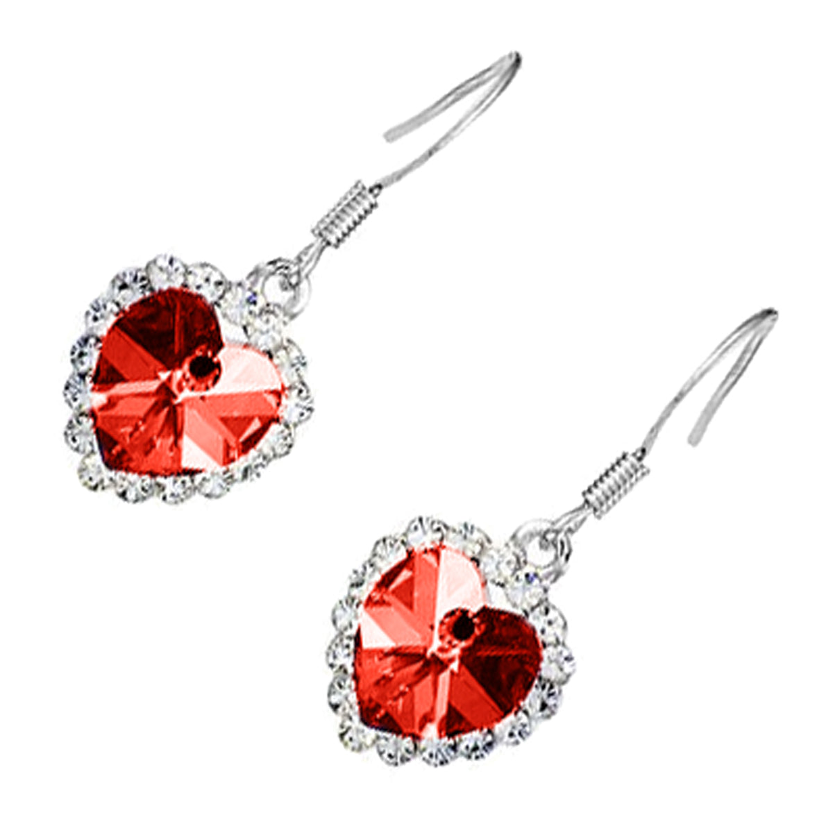 Sterling Silver Coated Earrings Heart-Shaped Stone Surrounded by Crystals