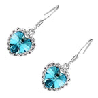 Sterling Silver Coated Earrings Heart-Shaped Stone Surrounded by Crystals