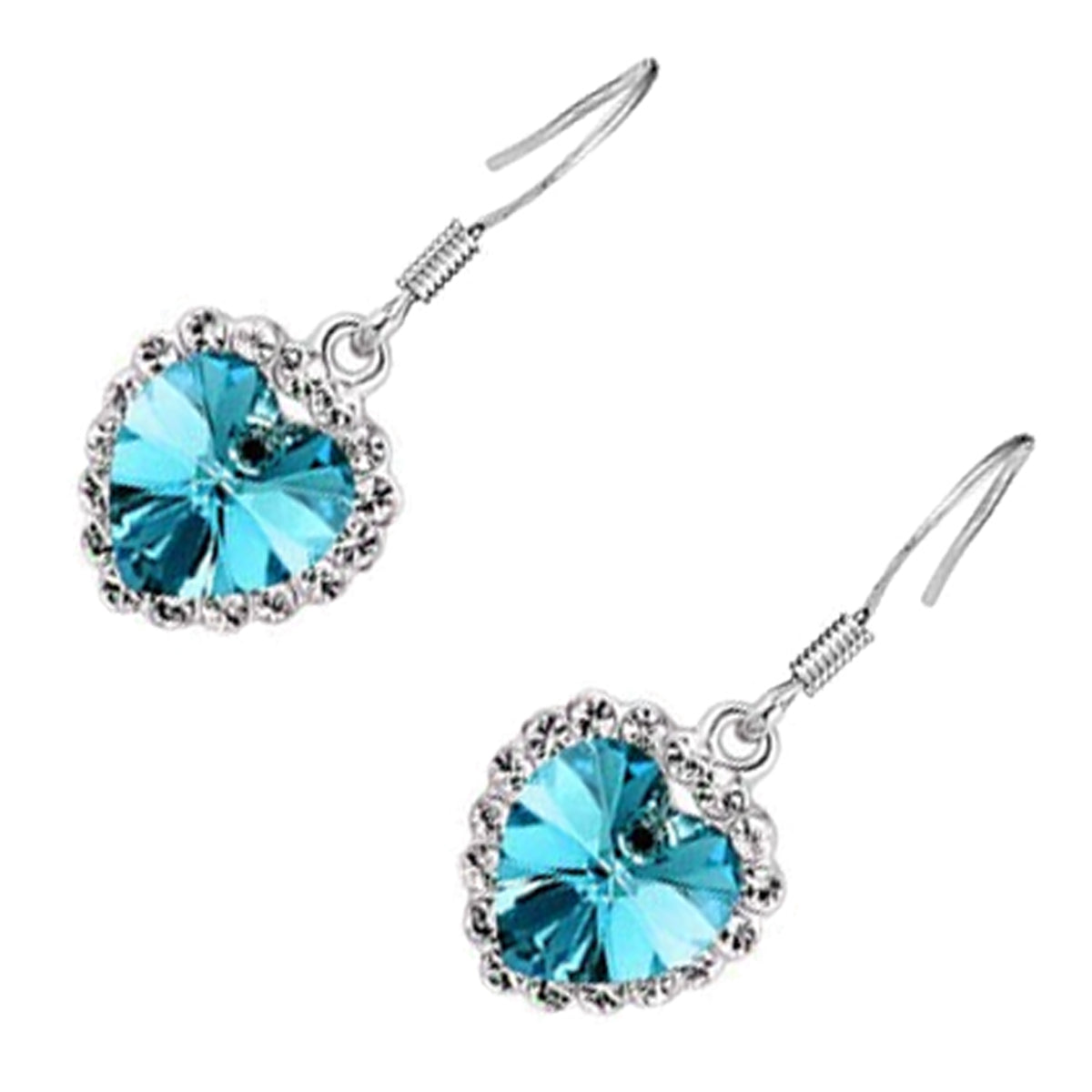 Sterling Silver Coated Earrings Heart-Shaped Stone Surrounded by Crystals
