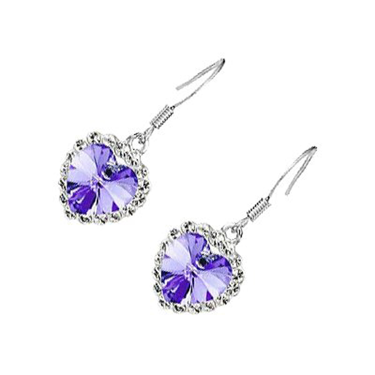 Sterling Silver Coated Earrings Heart-Shaped Stone Surrounded by Crystals