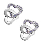 Sterling Silver Coated Earrings Doubled Hearts with Stones