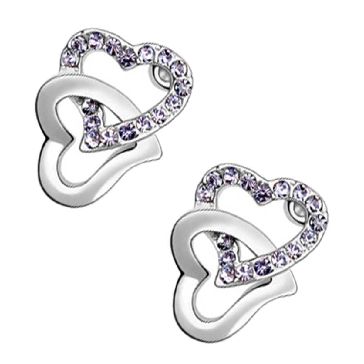 Sterling Silver Coated Earrings Doubled Hearts with Stones