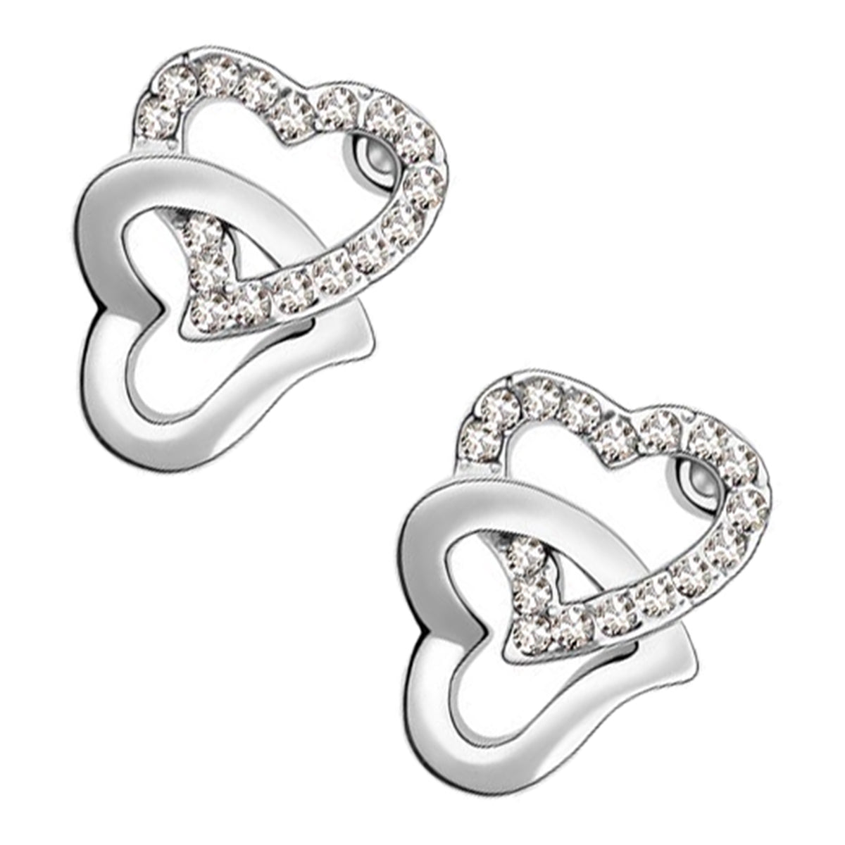 Sterling Silver Coated Earrings Doubled Hearts with Stones