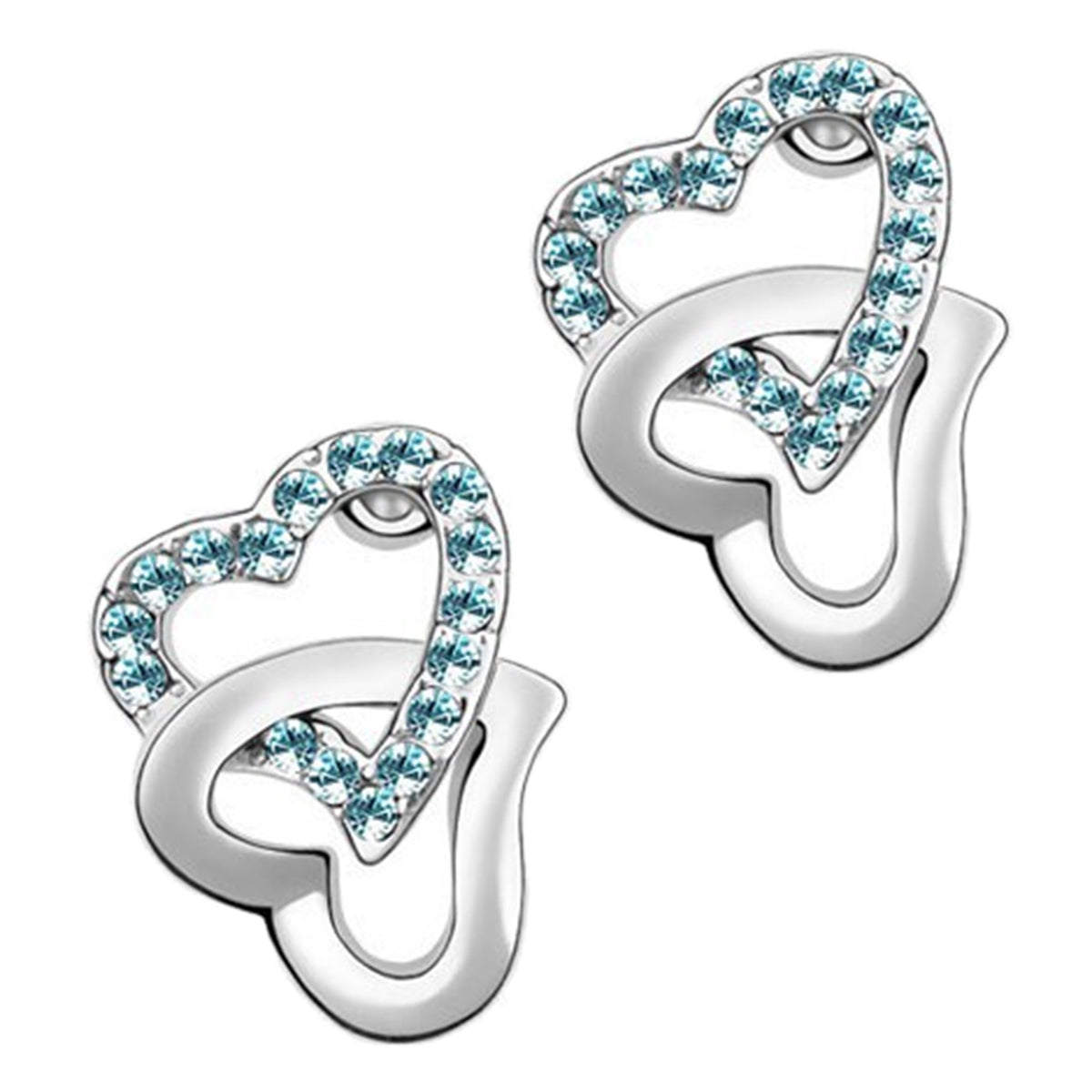 Sterling Silver Coated Earrings Doubled Hearts with Stones