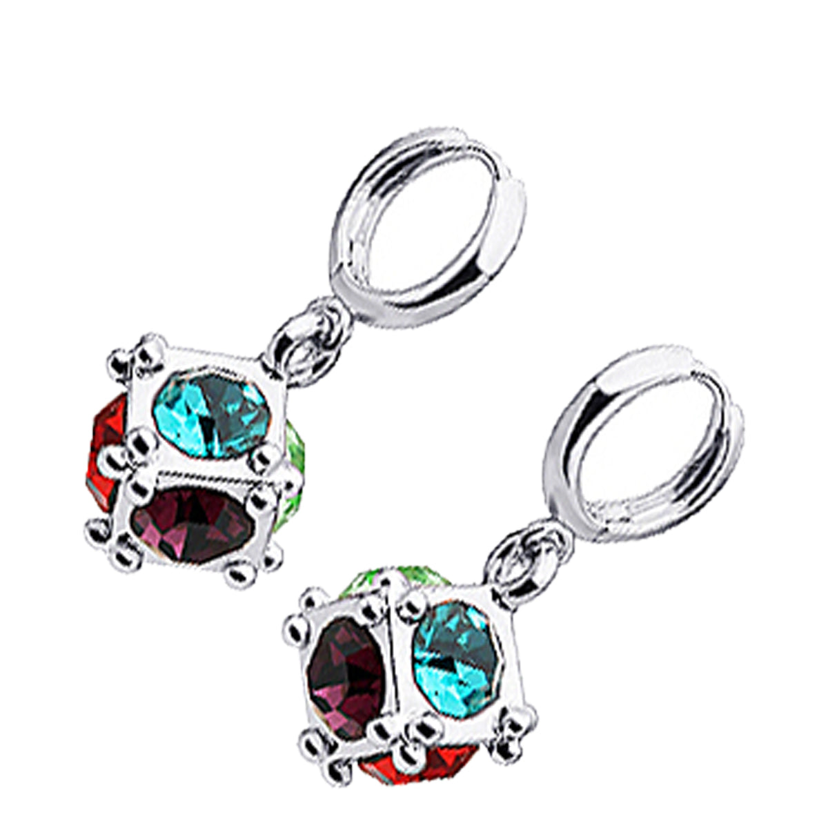 Sterling Silver Coated Cube Earrings with Stone Faces