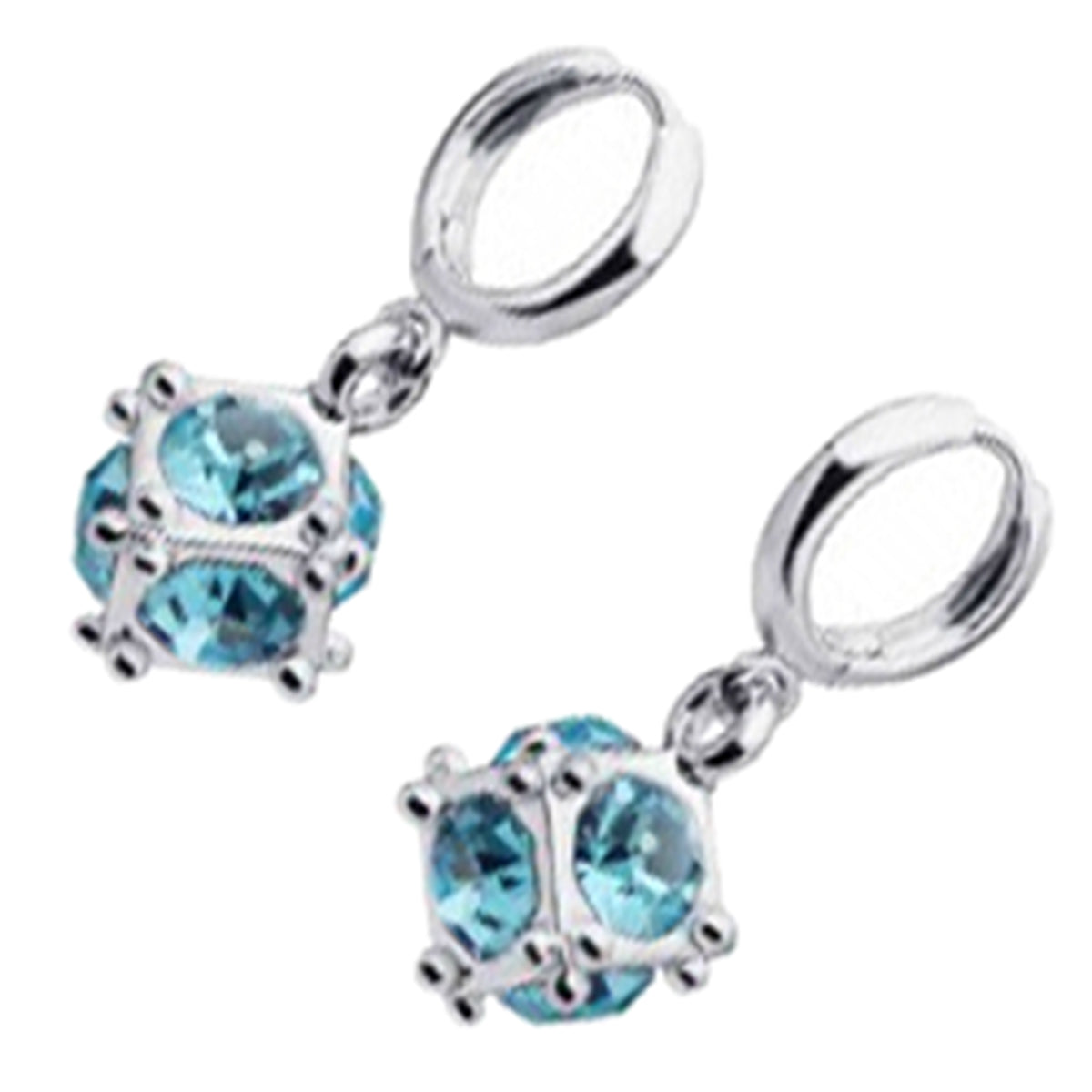 Sterling Silver Coated Cube Earrings with Stone Faces