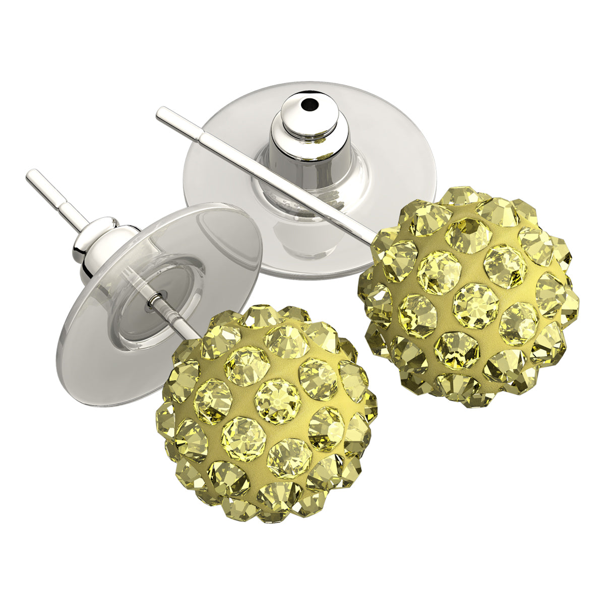 Sterling Silver Coated, 10MM Coloured AB Clay Crystal Shamballa Balls, Stud Earrings