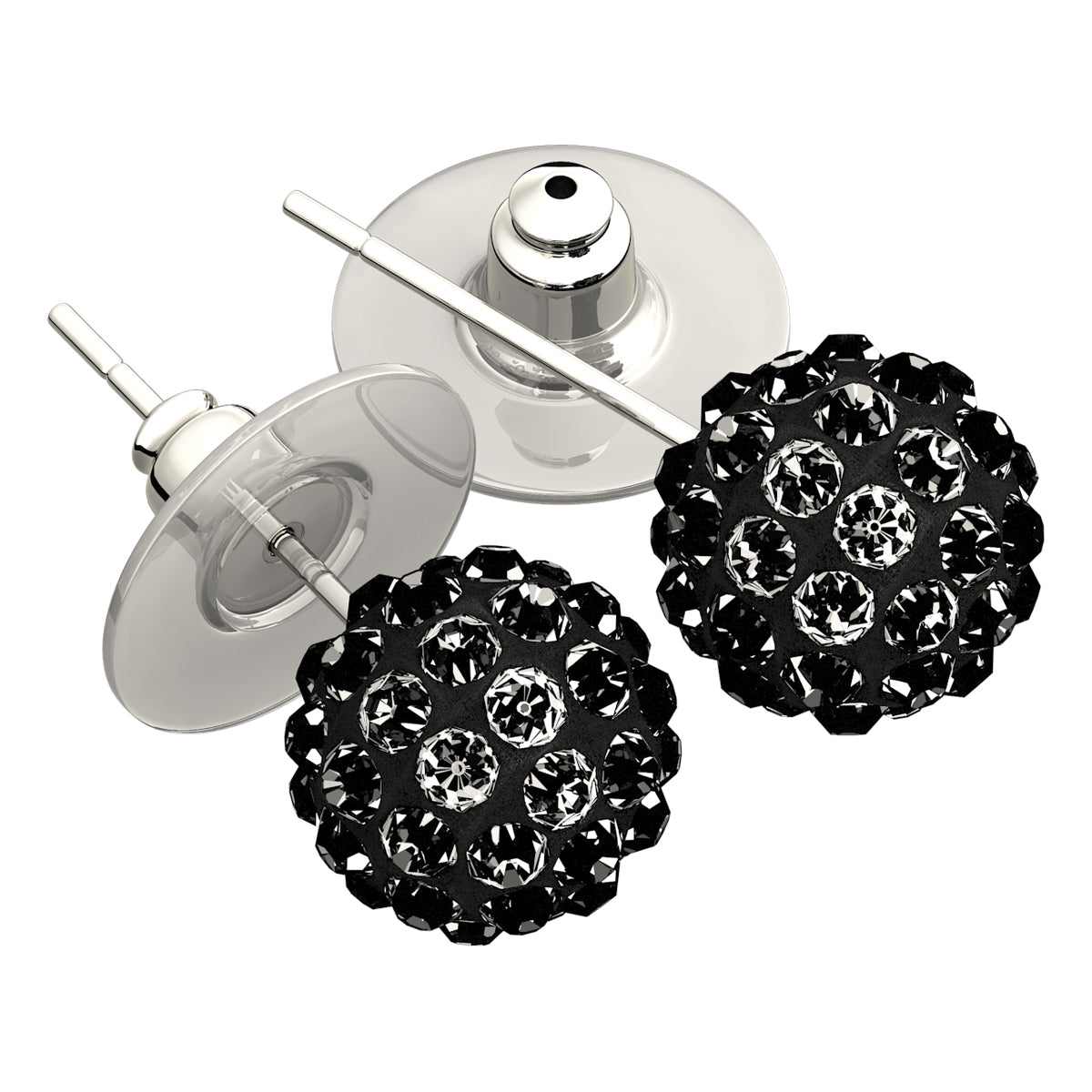 Sterling Silver Coated, 10MM Coloured AB Clay Crystal Shamballa Balls, Stud Earrings