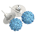 Sterling Silver Coated, 10MM Coloured AB Clay Crystal Shamballa Balls, Stud Earrings