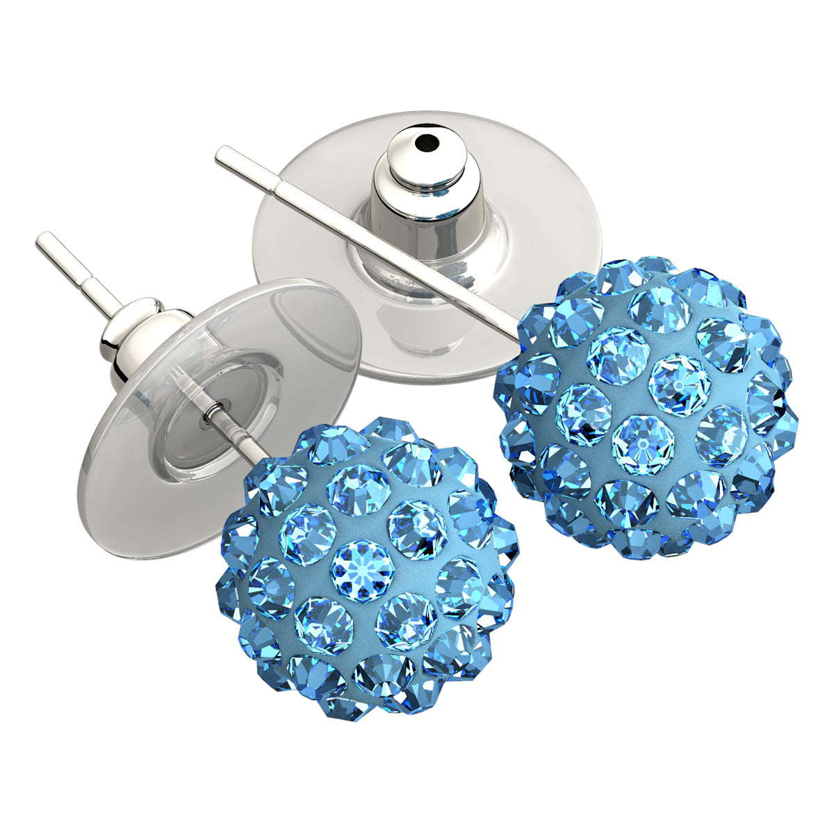 Sterling Silver Coated, 10MM Coloured AB Clay Crystal Shamballa Balls, Stud Earrings