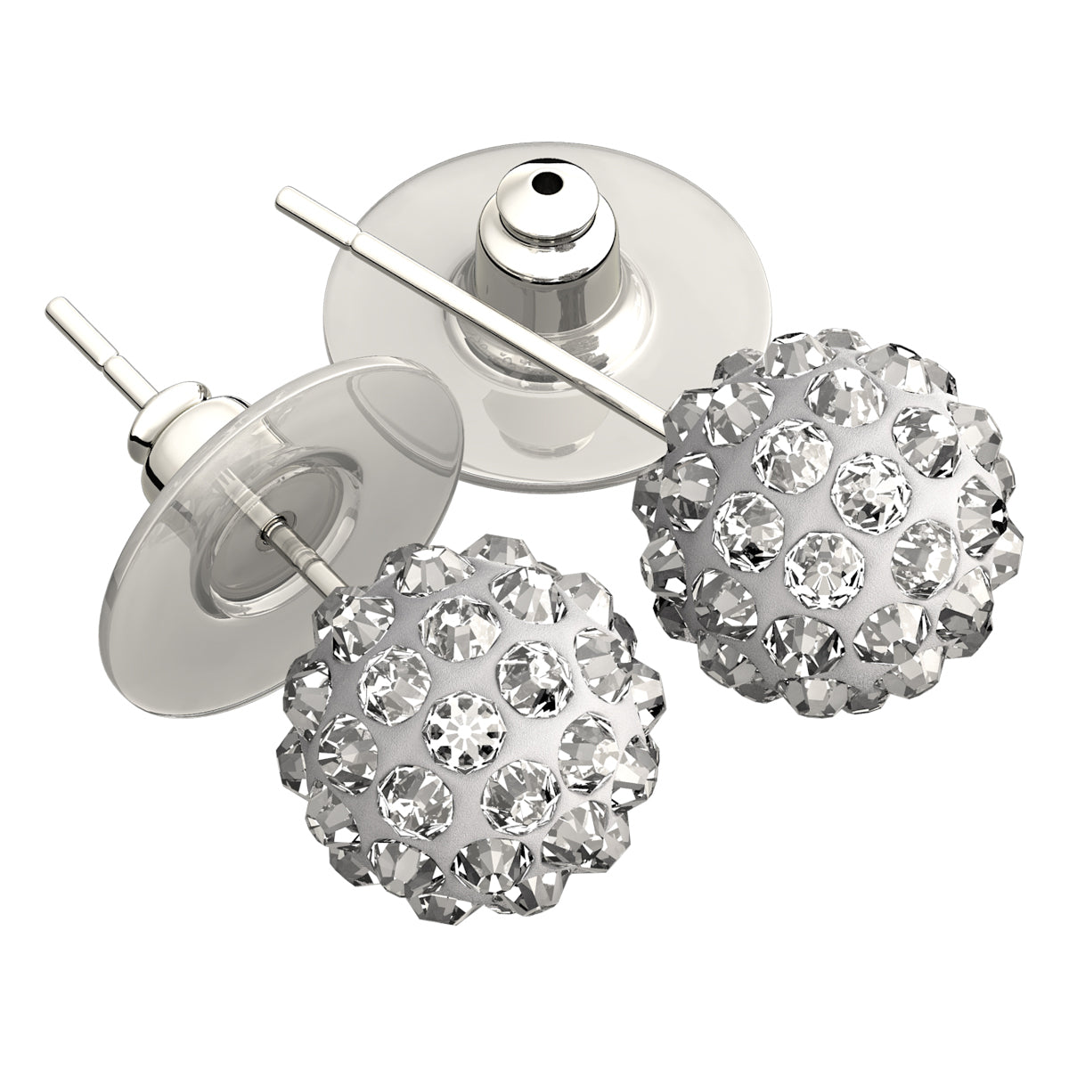 Sterling Silver Coated, 10MM Coloured AB Clay Crystal Shamballa Balls, Stud Earrings