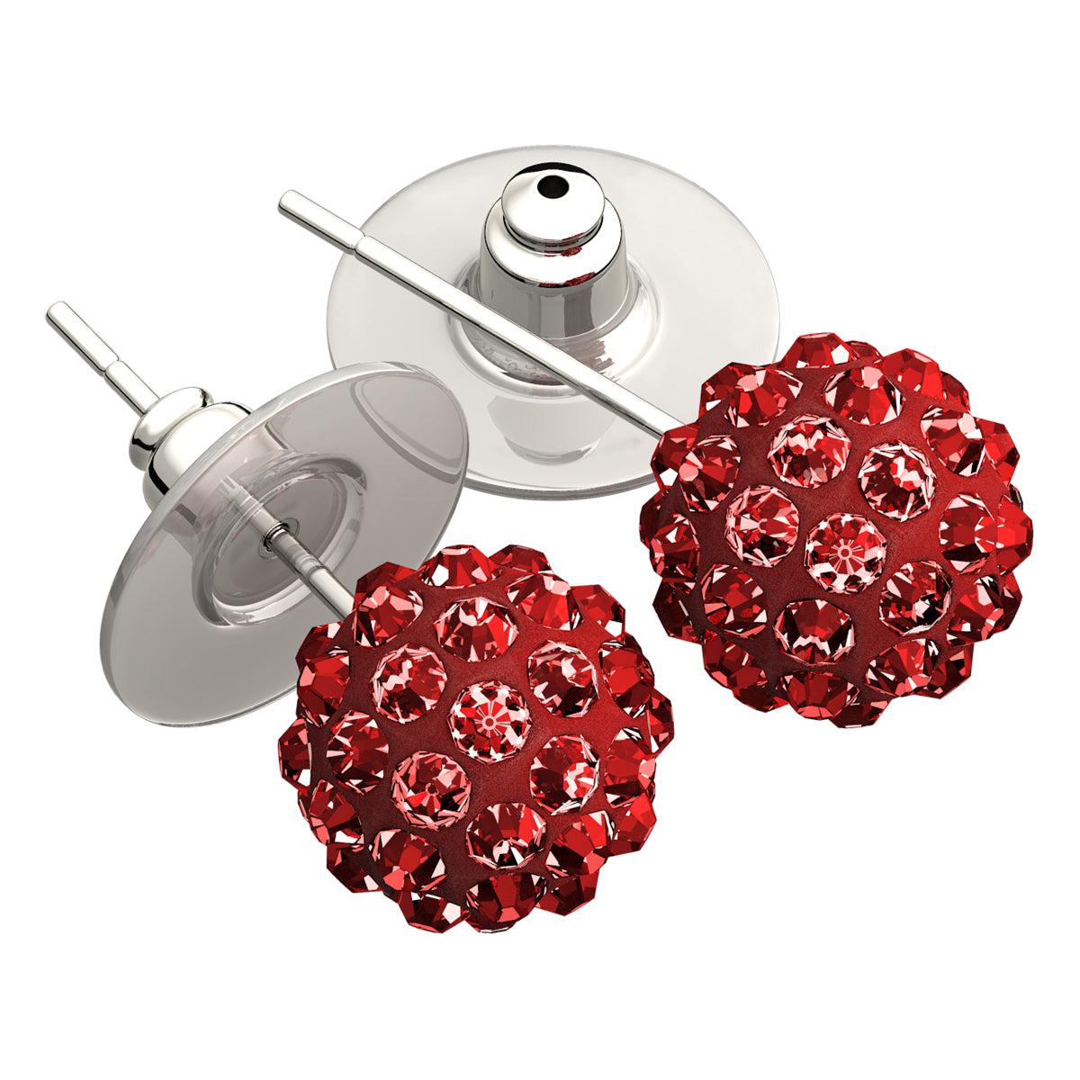 Sterling Silver Coated, 10MM Coloured AB Clay Crystal Shamballa Balls, Stud Earrings