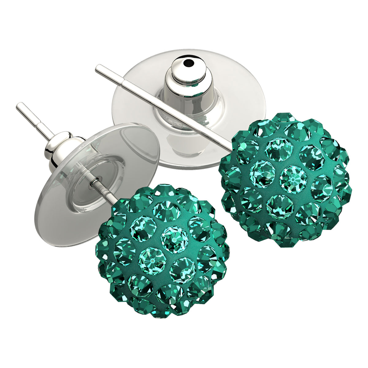 Sterling Silver Coated, 10MM Coloured AB Clay Crystal Shamballa Balls, Stud Earrings
