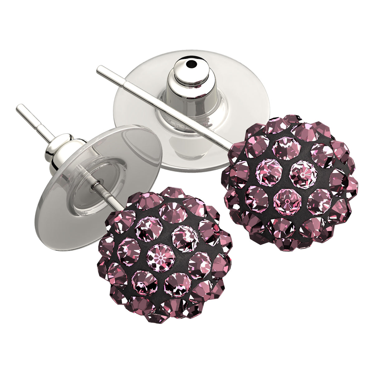 Sterling Silver Coated, 10MM Coloured AB Clay Crystal Shamballa Balls, Stud Earrings