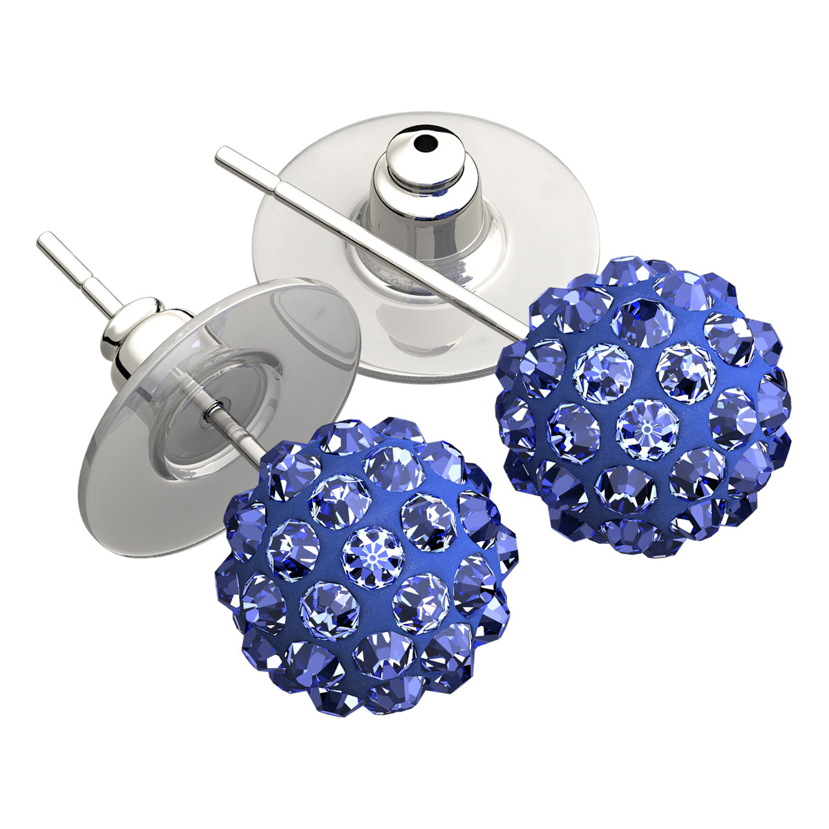 Sterling Silver Coated, 10MM Coloured AB Clay Crystal Shamballa Balls, Stud Earrings